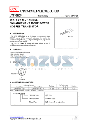 UTT36N05 datasheet - 36A, 50V N-CHANNEL ENHANCEMENT MODE POWER MOSFET TRANSISTOR