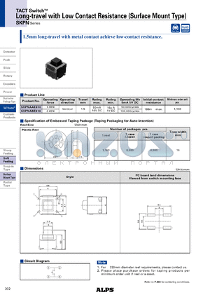 SKPNAAE010 datasheet - Long-travel with Low Contact Resistance (Surface Mount Type)