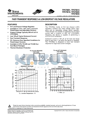 TPS75601KTT datasheet - FAST-TRANSIENT RESPONSE 5-A LOW-DROPOUT VOLTAGE REGULATORS