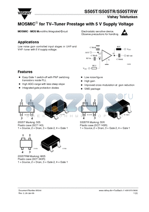 S505TR datasheet - MOSMIC for TV-Tuner Prestage with 5 V Supply Voltage