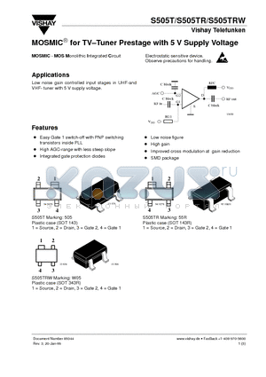S505TRW datasheet - MOSMIC for TV-Tuner Prestage with 5 V Supply Voltage