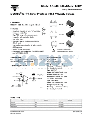 S505TXR datasheet - MOSMIC^ for TV-Tuner Prestage with 5 V Supply Voltage