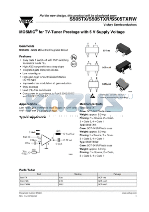 S505TXR datasheet - MOSMIC^ for TV-Tuner Prestage with 5 V Supply Voltage