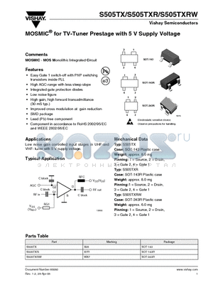 S505TXRW datasheet - MOSMIC^ for TV-Tuner Prestage with 5 V Supply Voltage