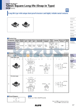 SKQEADA010 datasheet - 12mm Square Long-life (Snap-in Type)