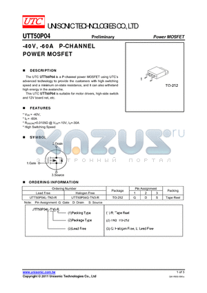 UTT50P04 datasheet - -40V, -60A P-CHANNEL POWER MOSFET