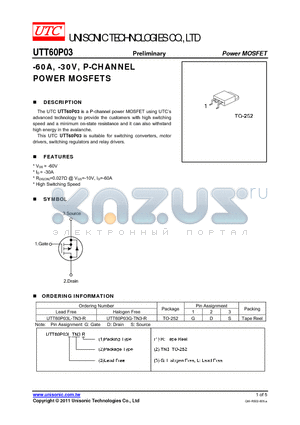 UTT60P03 datasheet - -60A, -30V, P-CHANNEL POWER MOSFETS