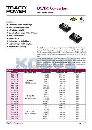 TES5-1211 datasheet - DC/DC Converters