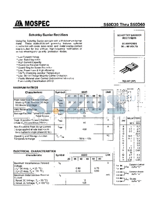 S50D60 datasheet - SCHOTTKY BARRIER RECTIFIERS(50A,30-60V)
