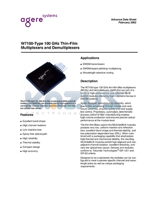 W7100 datasheet - 100GHz Thin-Film Multiplexers and Demultiplexers