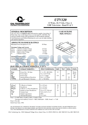 UTV120 datasheet - 12 Watts, 26.5 Volts, Class A UHF Television - Band IV & V