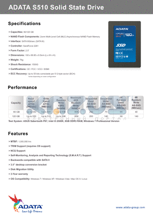 S510 datasheet - ADATA S510 Solid State Drive