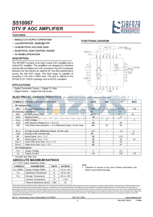 S510067 datasheet - DTV IF AGC AMPLIFIER