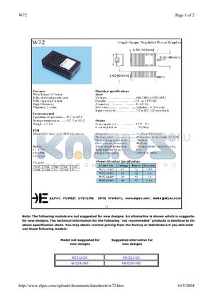 W7215-D5 datasheet - Single Output Regulated Power Supplies