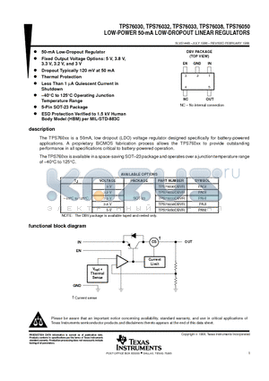 TPS76030 datasheet - LOW-POWER 50-mA LOW-DROPOUT LINEAR REGULATORS