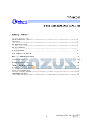 W741C260 datasheet - 4-BIT MICROCONTROLLER