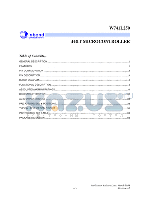 W741L250 datasheet - 4-BIT MICROCONTROLLER