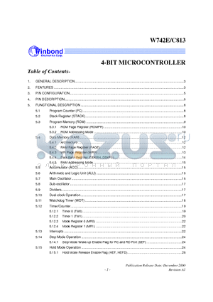 W742C813 datasheet - 4 BIT MICROCONTROLLER