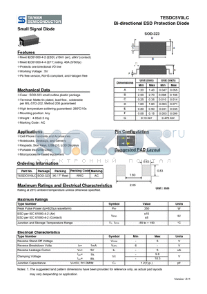 TESDC5V0LC datasheet - Bi-directional ESD Protection Diode