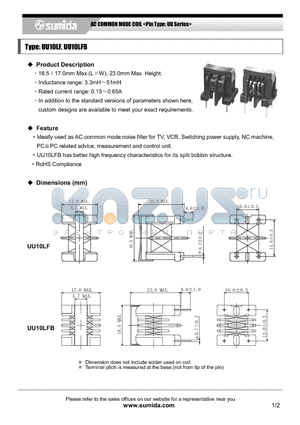 UU10LF datasheet - AC COMMON MODE COIL