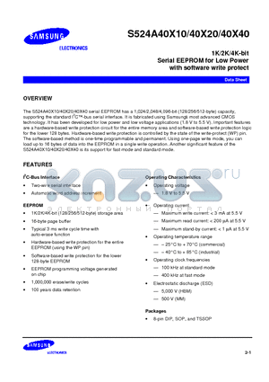 S524A40X20 datasheet - 1K/2K/4K-bit Serial EEPROM for Low Power with software write protect