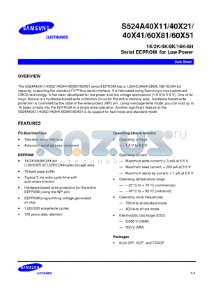 S524A40X41 datasheet - 1K/2K/4K/8K/16K-bit Serial EEPROM for Low Power