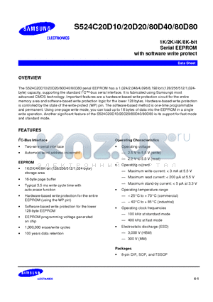 S524C20D20 datasheet - 1K/2K/4K/8K-bit Serial EEPROM with software write protect