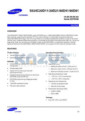 S524C20D11 datasheet - 1K/2K/4K/8K-bit Serial EEPROM