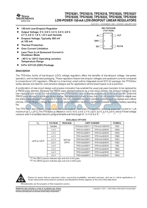 TPS76301 datasheet - LOW-POWER 150-mA LOW-DROPOUT LINEAR REGULATORS