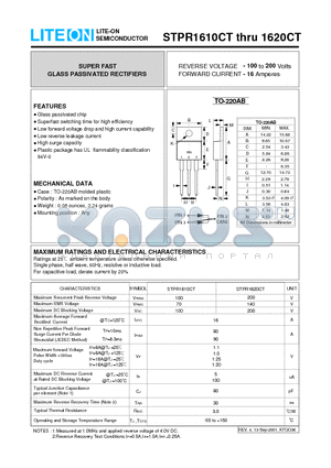 STPR1620CT datasheet - SUPER FAST GLASS PASSIVATED RECTIFIERS