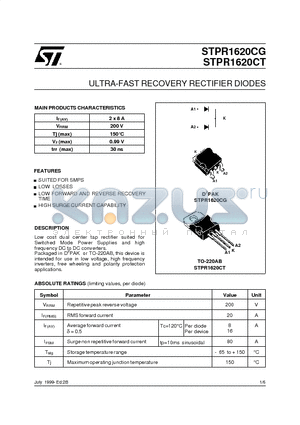 STPR1620 datasheet - ULTRA-FAST RECOVERY RECTIFIER DIODES