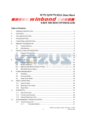 W77C032A datasheet - 8-BIT MICROCONTROLLER
