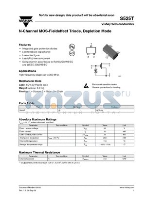 S525T datasheet - N-Channel MOS-Fieldeffect Triode, Depletion Mode