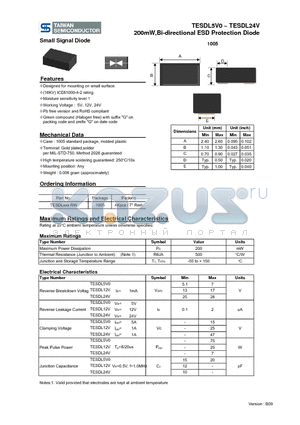 TESDL5V0_09 datasheet - 200mW,Bi-directional ESD Protection Diode