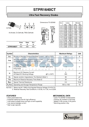 STPR1640CT datasheet - Ultra Fast Recovery Diodes