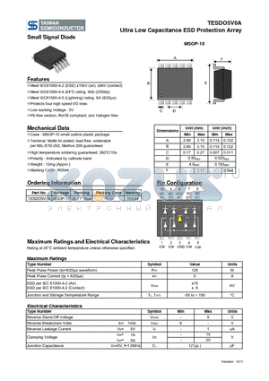 TESDO5V0A datasheet - Ultra Low Capacitance ESD Protection Array