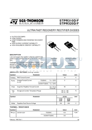 STPR310F datasheet - ULTRA FAST RECOVERY RECTIFIER DIODES