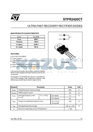 STPR2420 datasheet - ULTRA-FAST RECOVERY RECTIFIER DIODES
