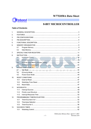 W77E058A40DL datasheet - 8-BIT MICROCONTROLLER