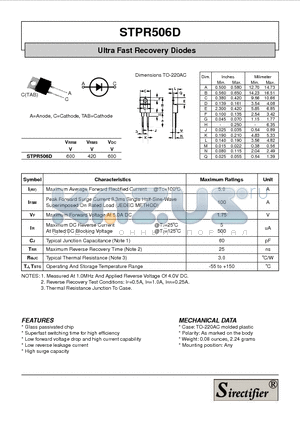 STPR506D datasheet - Ultra Fast Recovery Diodes