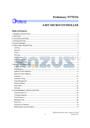 W77E516F-40 datasheet - 8-BIT MICROCONTROLLER