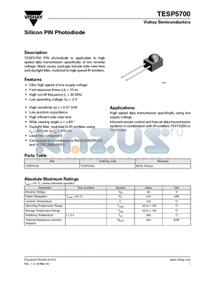 TESP5700 datasheet - Silicon PIN Photodiode