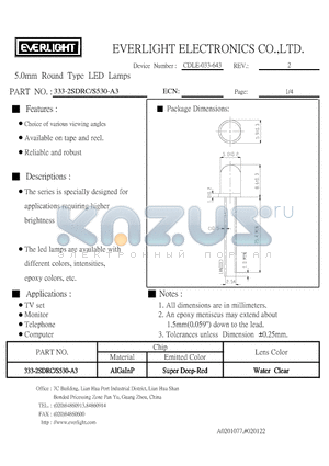 S530-A3 datasheet - 5.0mm Round Type LED Lamps