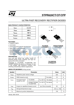 STPR620C datasheet - ULTRA FAST RECOVERY RECTIFIER DIODES