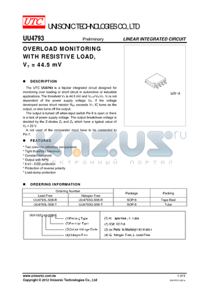 UU4793L-S08-R datasheet - OVERLOAD MONITORING WITH RESISTIVE LOAD, VT = 44.5 mV