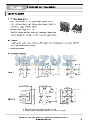 UU9LF datasheet - AC COMMON MODE COIL