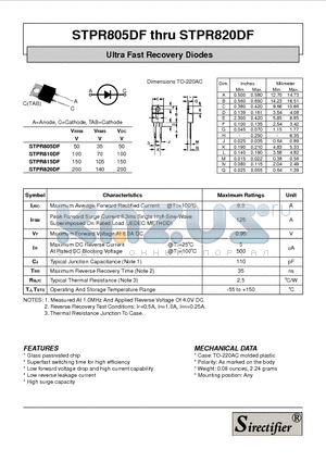 STPR805DF datasheet - Ultra Fast Recovery Diodes