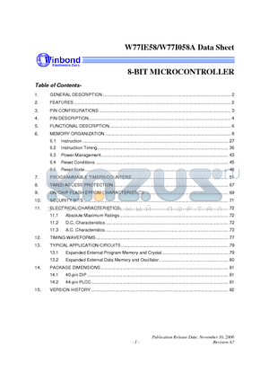 W77IE58 datasheet - 8-BIT MICROCONTROLLER