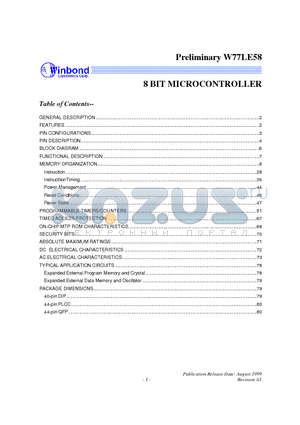 W77LE58P-25 datasheet - 8 BIT MICROCONTROLLER