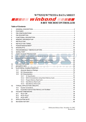 W77E532A datasheet - 8-BIT MICROCONTROLLER
